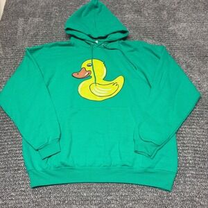 Hanes Mens Hoodie 2XL Green Yellow Duck Graphic Pullover ComfortBlend